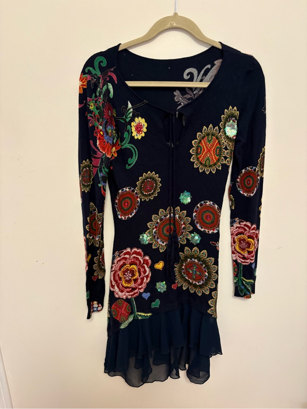 Desigual ladies long sleeve overprinted dress size XS style 17WWJFF3 boho